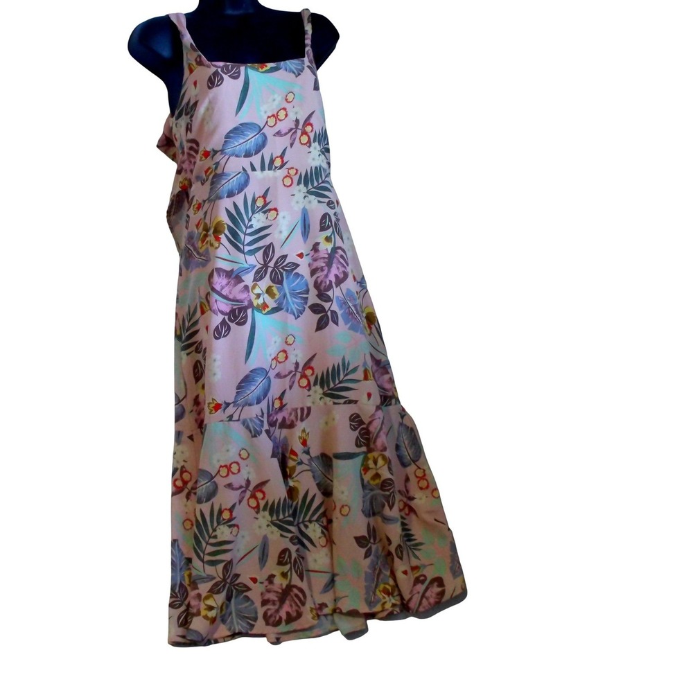 Lulus Pink Floral Tropical Maxi Dress Open Tie Back Sleeveless Small